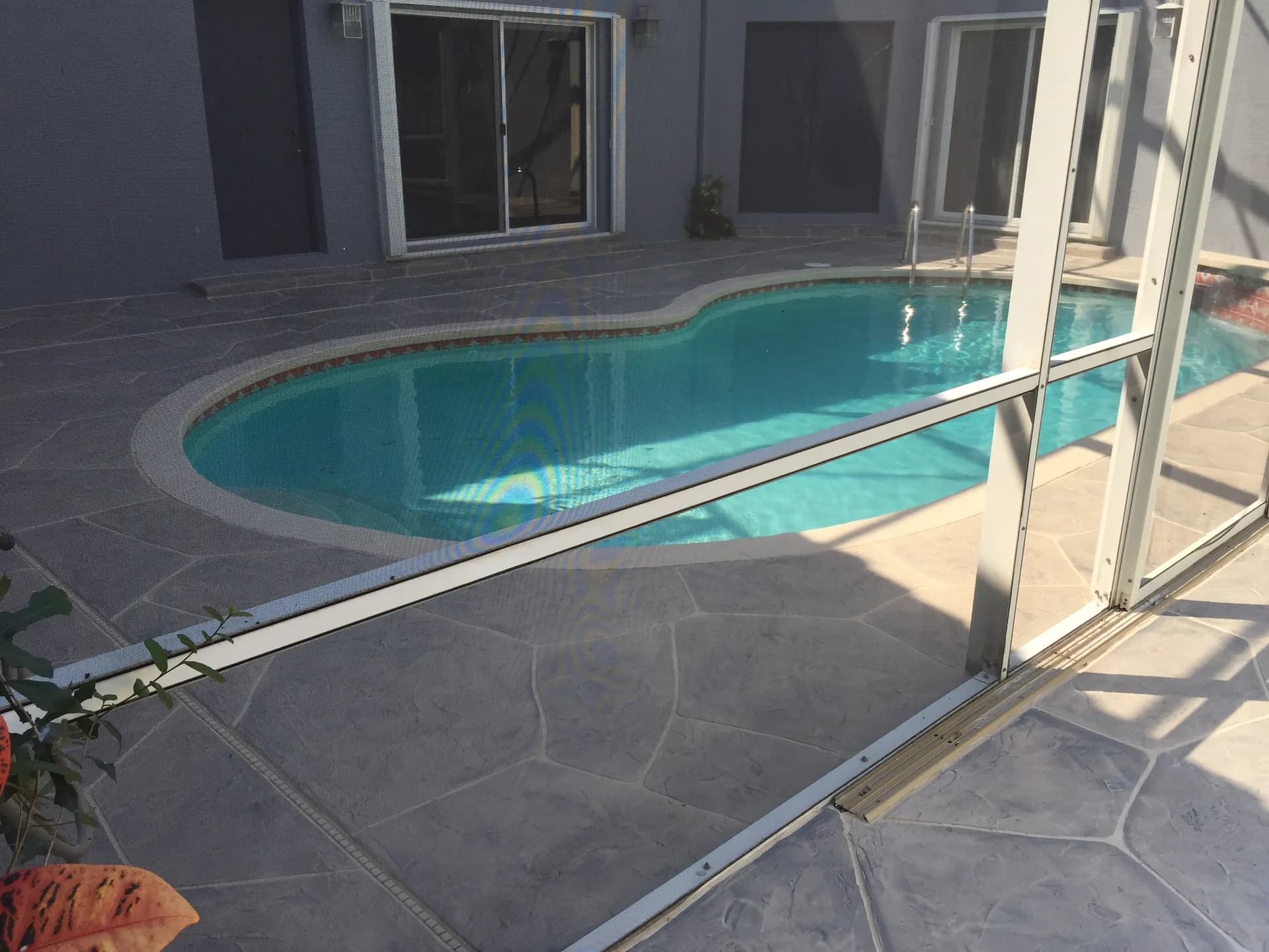 Pool deck resurfacing with spray texture finish before and after