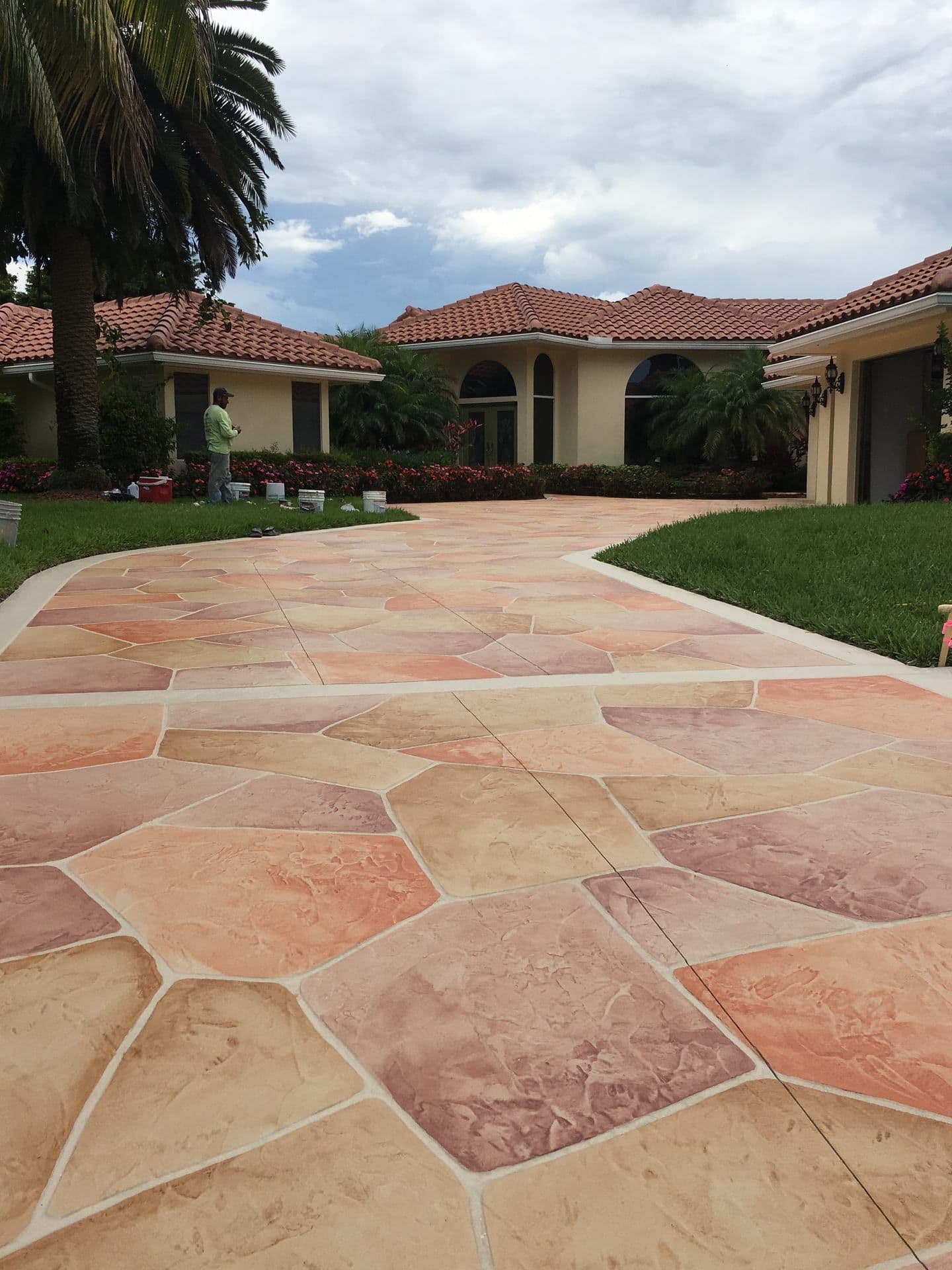 Colorful flagstone stamped concrete