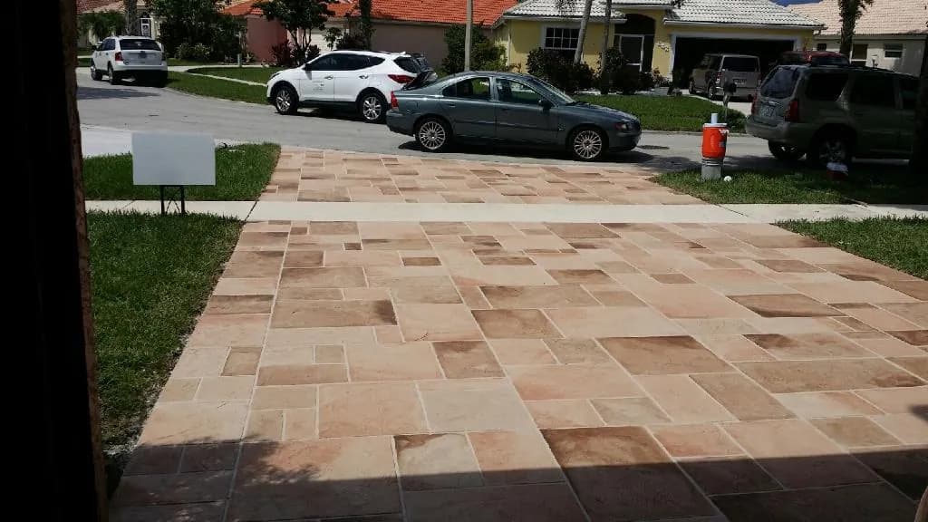 Stamped concrete patio with natural stone pattern in South Florida