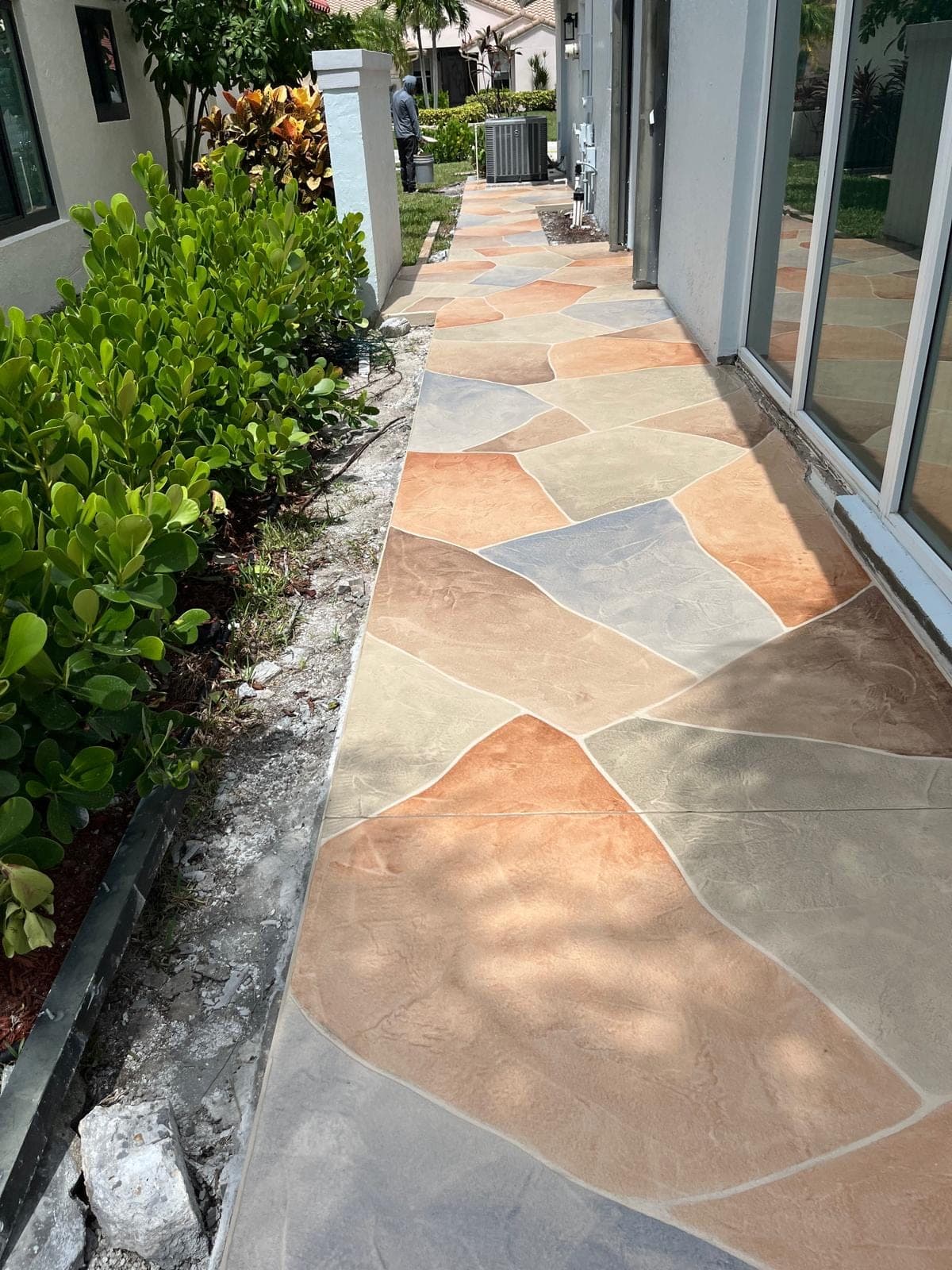 Multi-color stone patio walkway